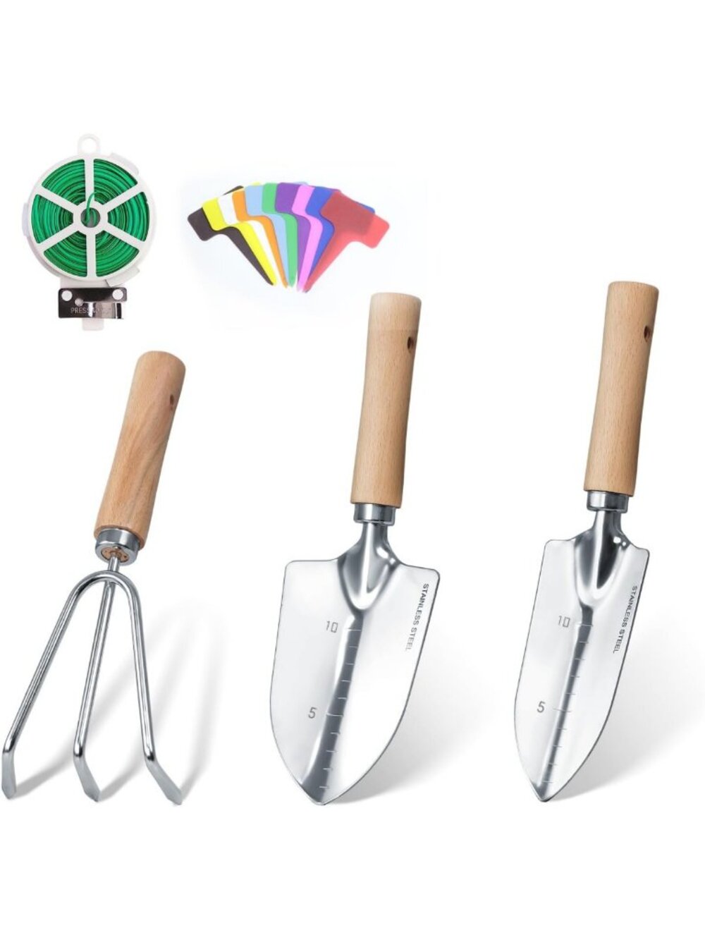 3-Piece Gardening Tool Set, Heavy-Duty Stainless Steel, Wooden Handle, Plant